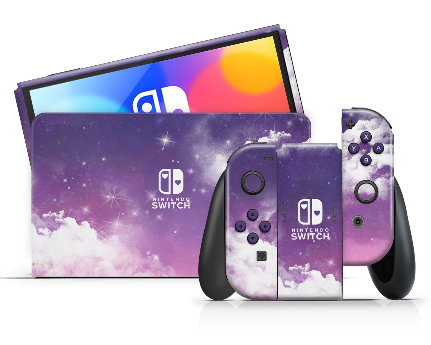 Lux Skins Nintendo Switch OLED Purple Night Clouds Nintendo logo Skins - Art Clouds Skin