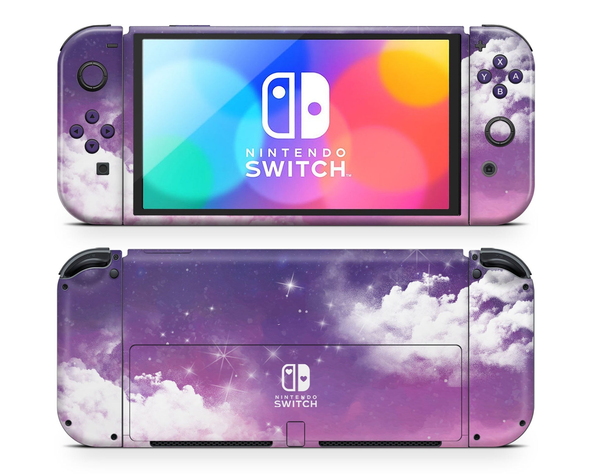 Lux Skins Nintendo Switch OLED Purple Night Clouds Hearts logo Skins - Art Clouds Skin