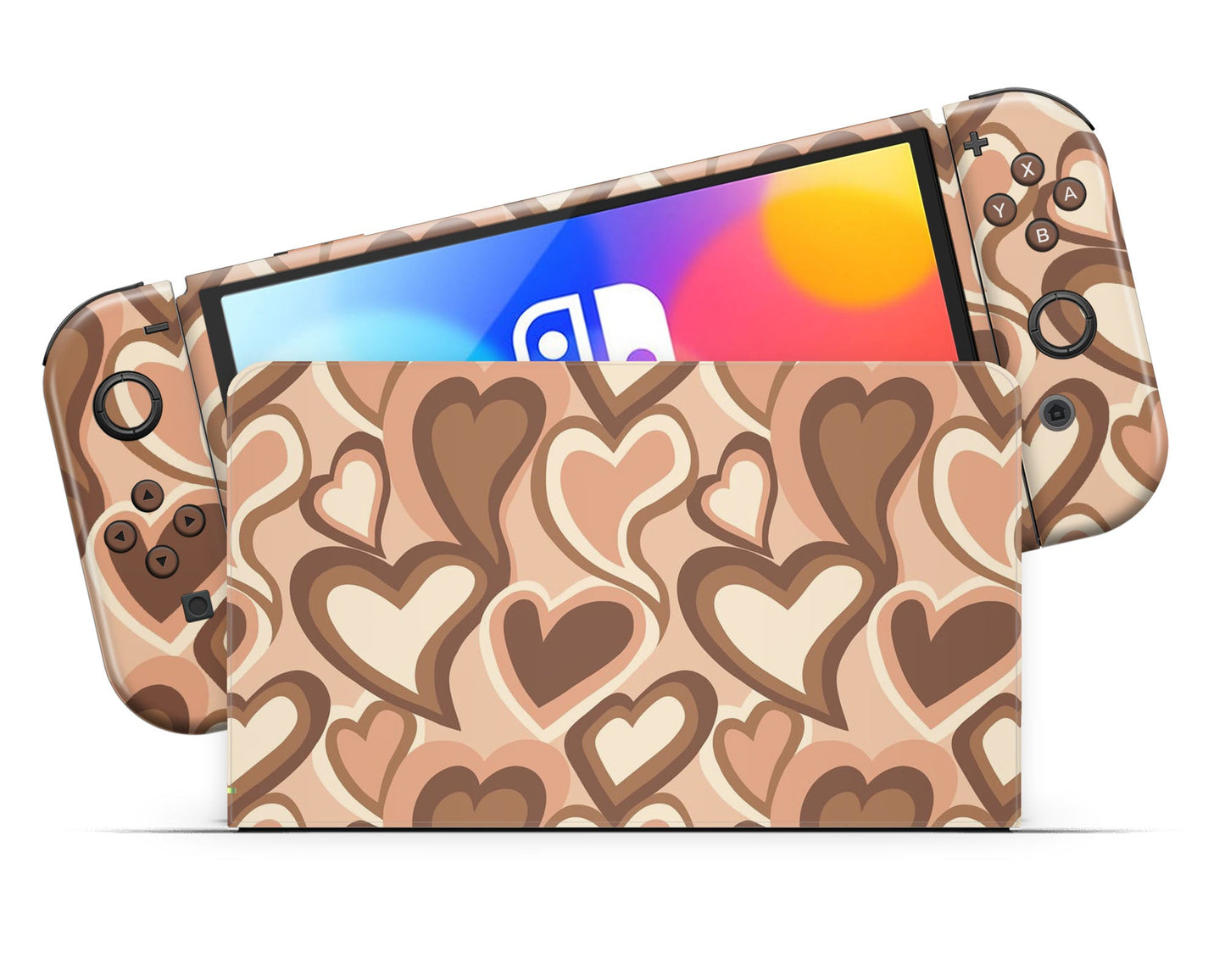 Lux Skins Nintendo Switch OLED Latte Drip Hearts Full Set Skins - Pattern Abstract Skin