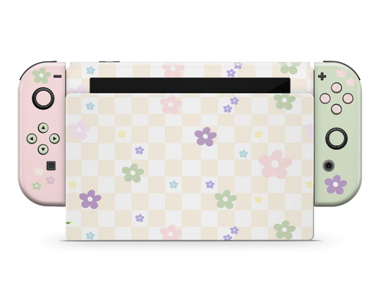 Pastel Yellow Retro Danish Pastel Flower Nintendo Switch OLED Skin