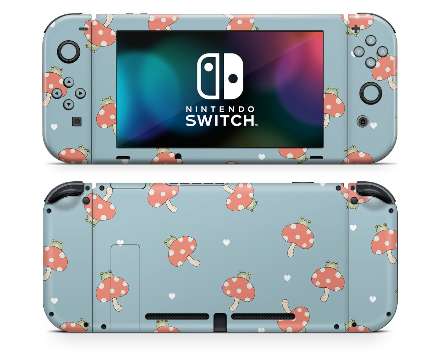 Lux Skins Nintendo Switch Froggie Toadstool Mushroom Full Set +Tempered Glass Skins - Art Artwork Skin