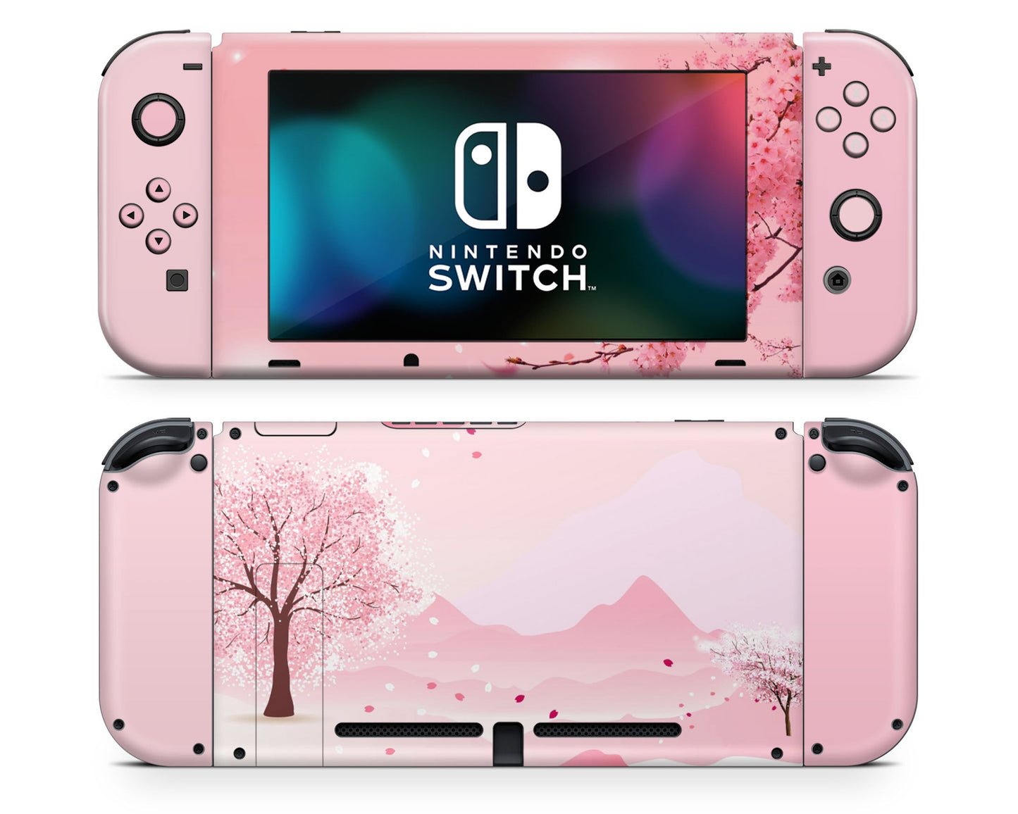 Lux Skins Nintendo Switch Pastel Cherry Blossoms Full Set +Tempered Glass Skins - Art Floral Skin