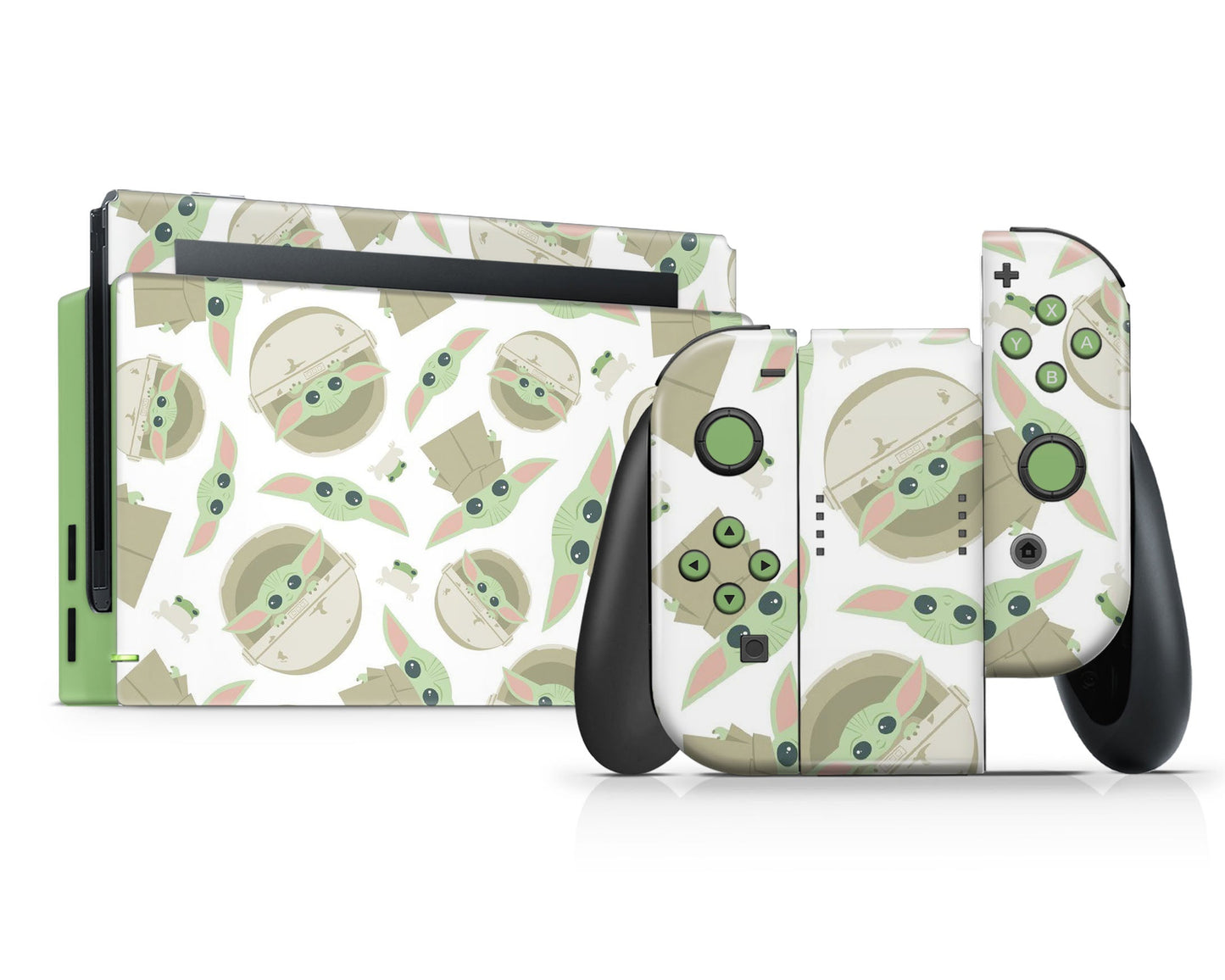 Lux Skins Nintendo Switch Green Baby Yoda Pattern Full Set Skins - Pop culture Star Wars Skin