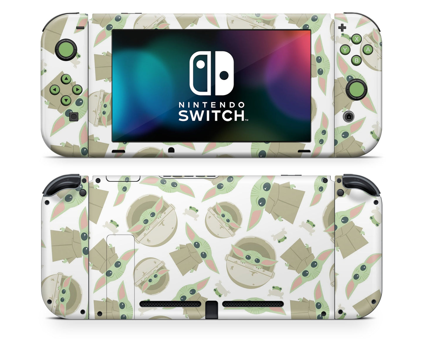 Lux Skins Nintendo Switch Green Baby Yoda Pattern Full Set +Tempered Glass Skins - Pop culture Star Wars Skin