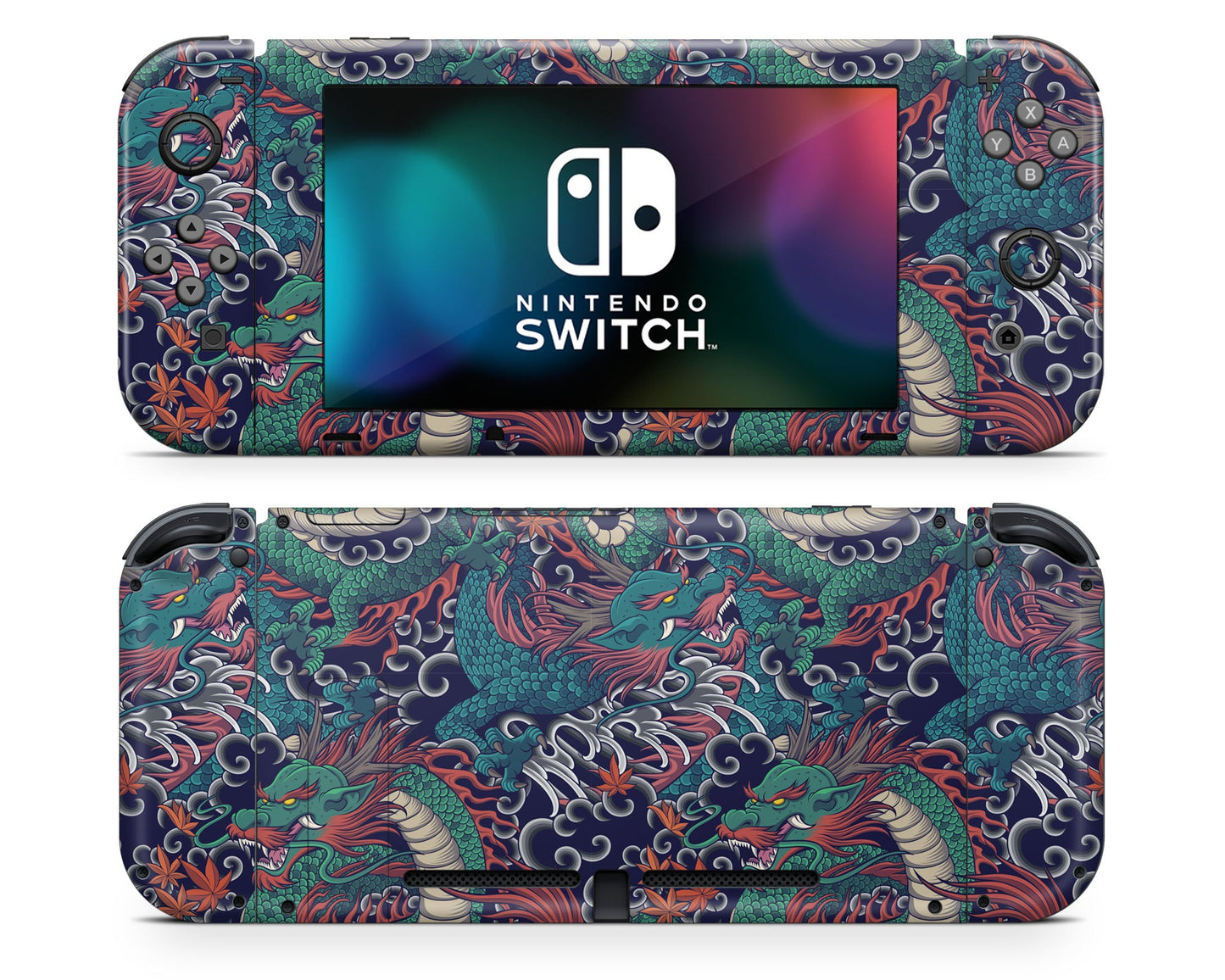 Lux Skins Nintendo Switch Dragon Time Pattern Full Set +Tempered Glass Skins - Art Artwork Skin