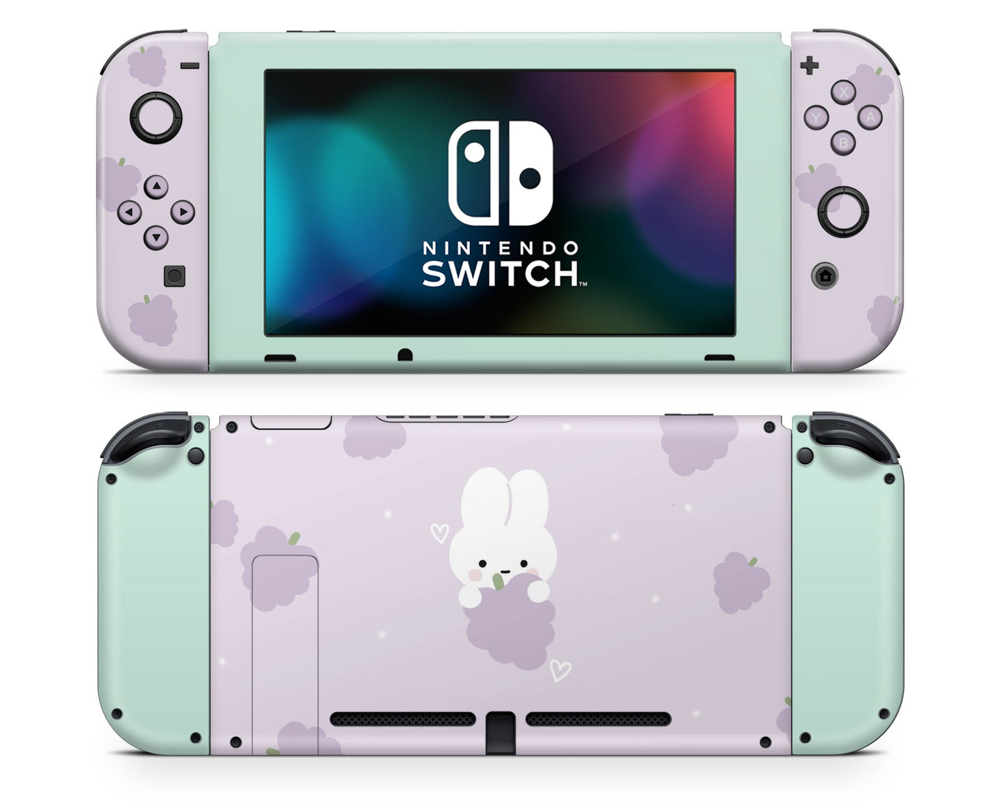 Lux Skins Nintendo Switch Purple Lavender Bunny Rabbit Full Set +Tempered Glass Skins - Art Animals Skin