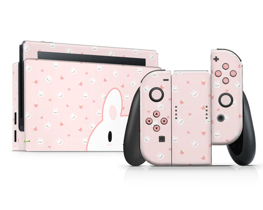 Lux Skins Nintendo Switch Cute Bunny Rabbit Strawberry Face Full Set Skins - Art Animals Skin