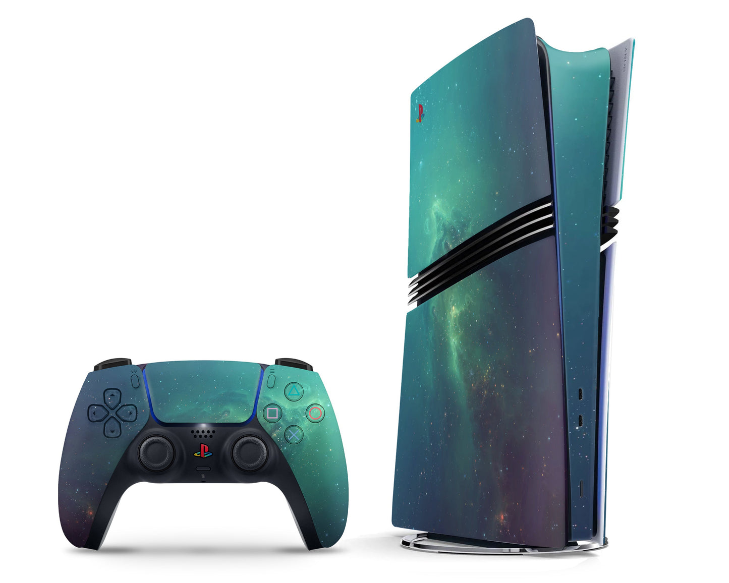 Lux Skins PS5 Pro Green Stardust Galaxy PS5 Pro Skins - Pattern Galaxy Skin