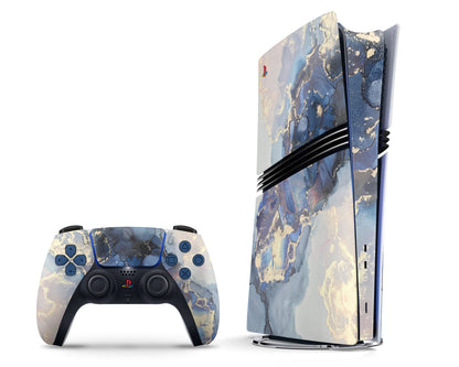 Lux Skins PS5 Pro Ethereal Blue Gold Marble PS5 Pro Skins - Pattern Marble Skin