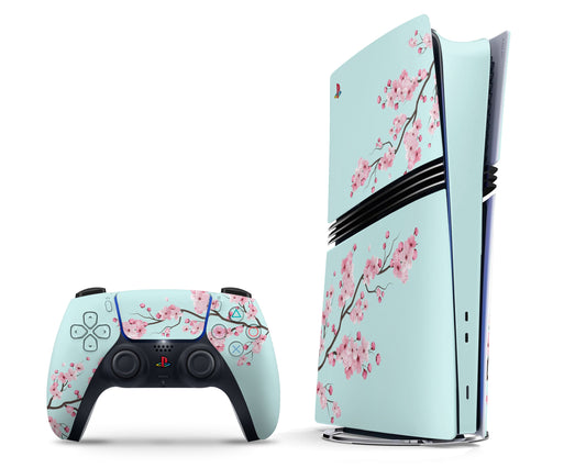 Lux Skins PS5 Pro Teal Cherry Blossom PS5 Pro Skins - Art Floral Skin