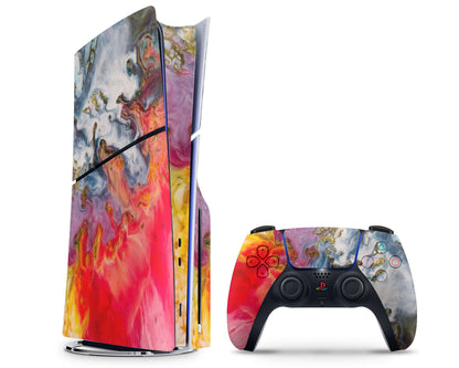 Lux Skins PS5 Slim Ethereal Cosmos Red Gold Marble PS5 Slim Skins - Pattern Marble Skin