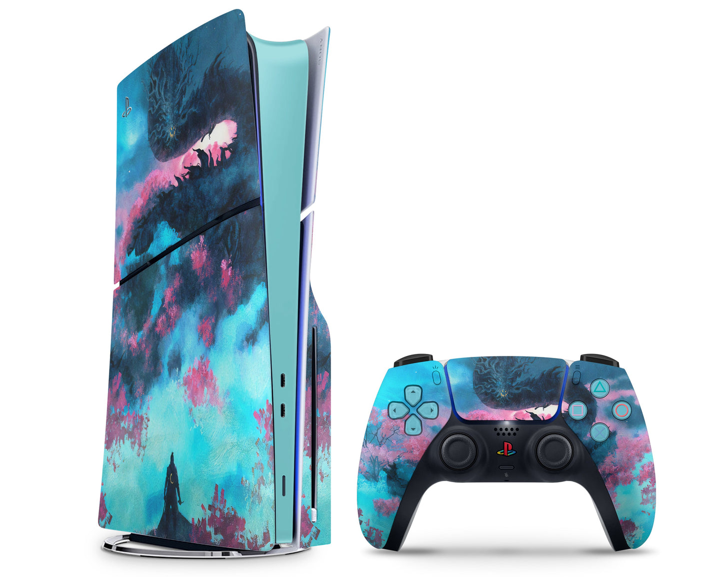 Lux Skins PS5 Slim Teal Dragon PS5 Slim Skins - Art Artwork Skin