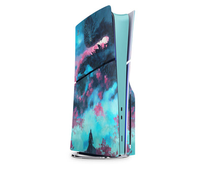 Lux Skins PS5 Slim Teal Dragon PS5 Slim Skins - Art Artwork Skin