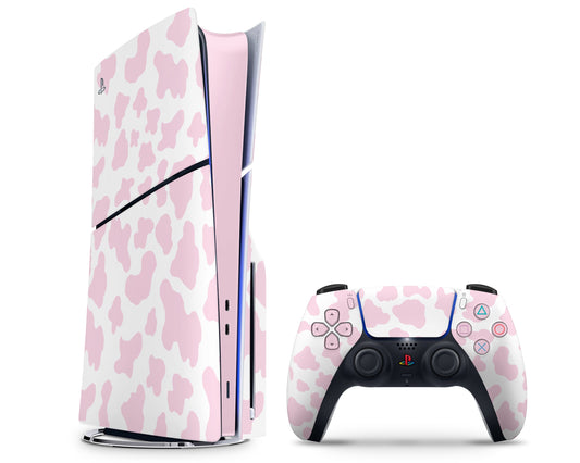 Lux Skins PS5 Slim Strawberry Milk Cow Print PS5 Slim Skins - Art Animals Skin