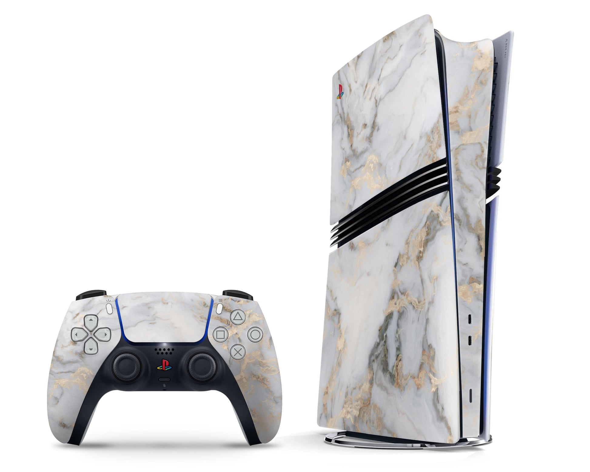 Lux Skins PS5 Pro Ethereal White Gold Marble PS5 Pro Skins - Pattern Marble Skin