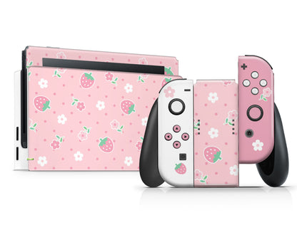 Kawaii Strawberry Daisy Nintendo Switch Skin