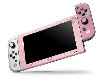 Kawaii Strawberry Daisy Nintendo Switch Skin