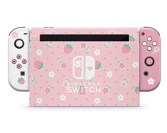 Kawaii Strawberry Daisy Nintendo Switch Skin