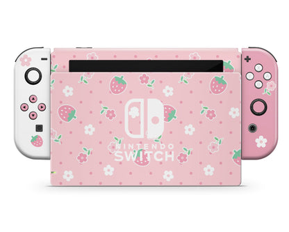 Kawaii Strawberry Daisy Nintendo Switch Skin