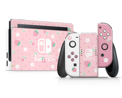 Kawaii Strawberry Daisy Nintendo Switch Skin