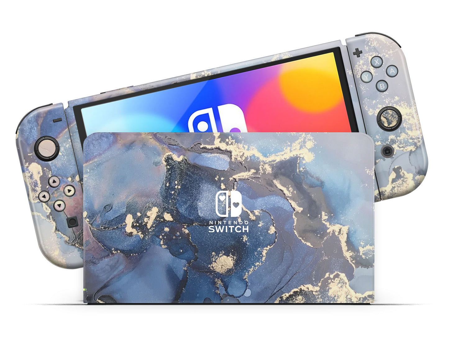 Ethereal Blue Gold Marble Nintendo Switch OLED Skin