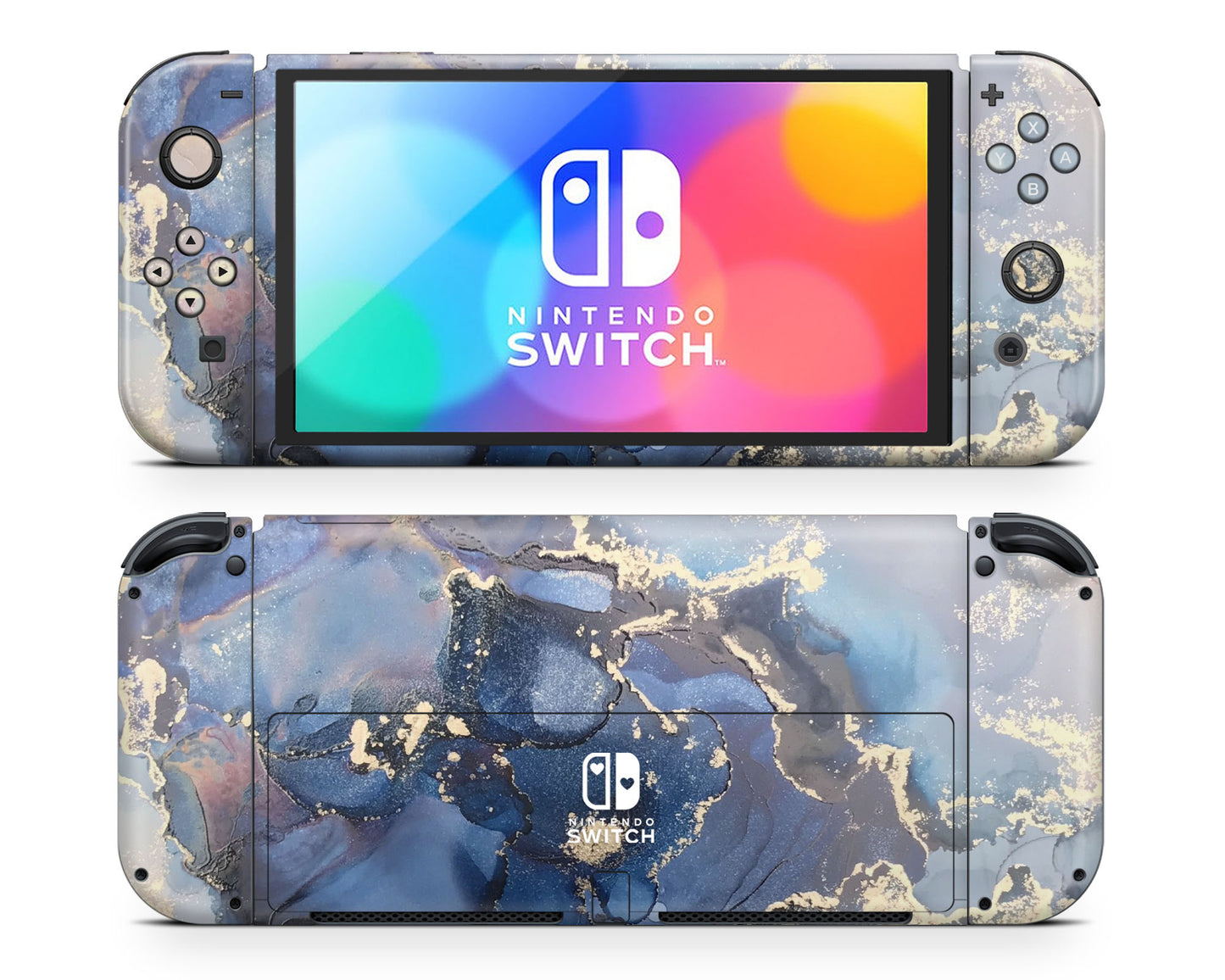 Ethereal Blue Gold Marble Nintendo Switch OLED Skin