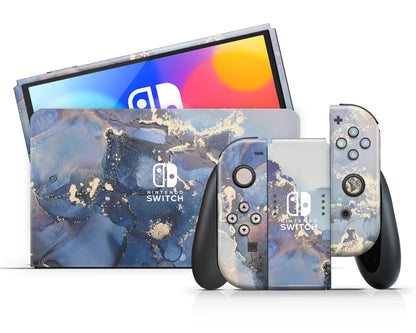 Ethereal Blue Gold Marble Nintendo Switch OLED Skin