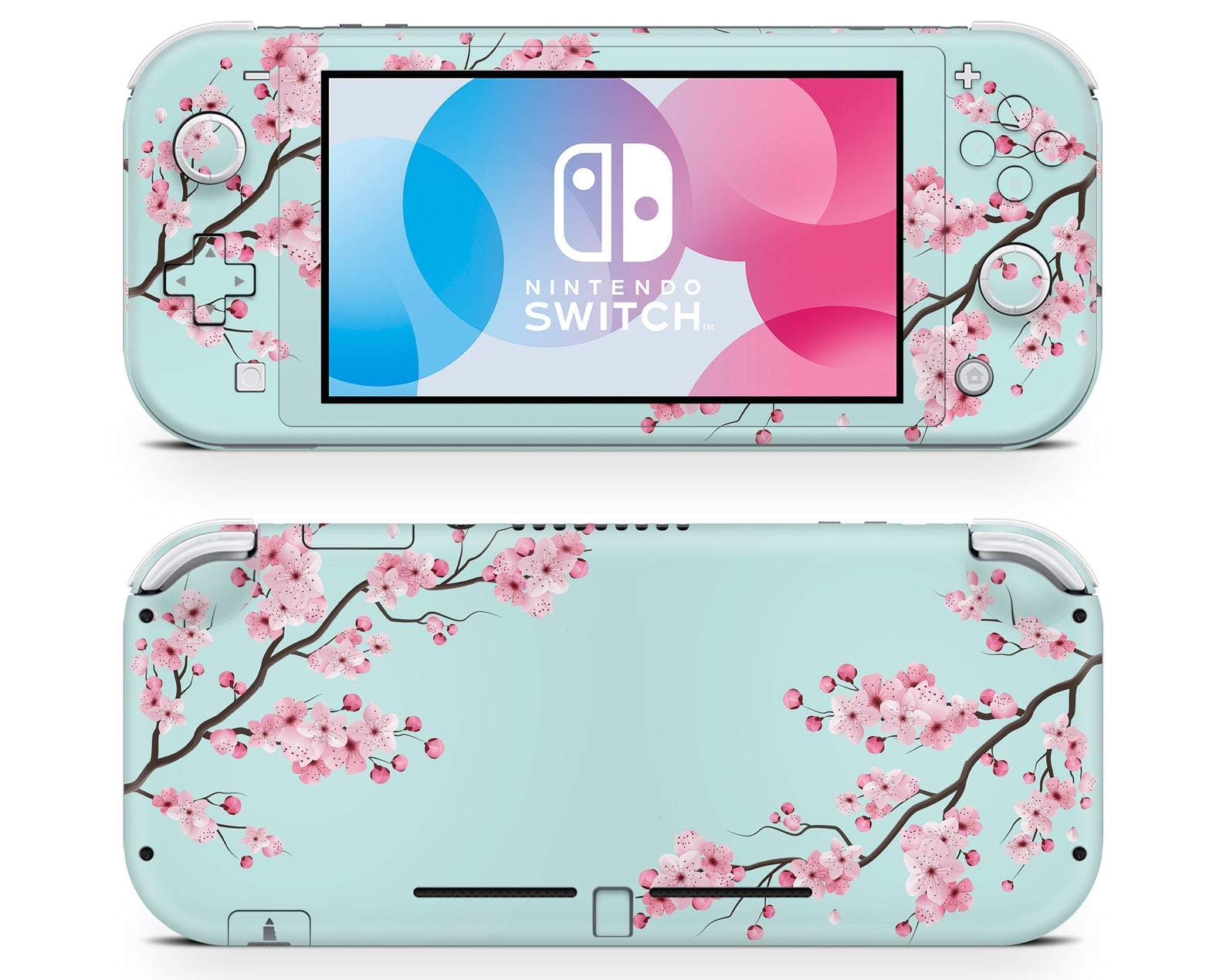 Lux Skins Nintendo Switch Lite Teal Mint Cherry Blossom Classic no logo Skins - Art Floral Skin