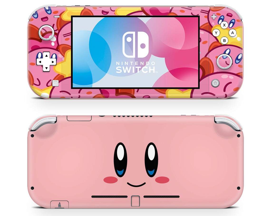 Lux Skins Nintendo Switch Lite Cute Kirby Face Pattern Full Set Skins - Pop culture Kirby Skin