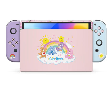 Lux Skins Nintendo Switch OLED Care Bears Rainbow Pink Full Set Skins - Pop culture Care Bears Skin