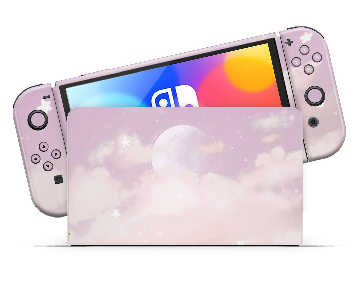 Lux Skins Nintendo Switch OLED Pink Clouds Full Set Skins - Art Clouds Skin