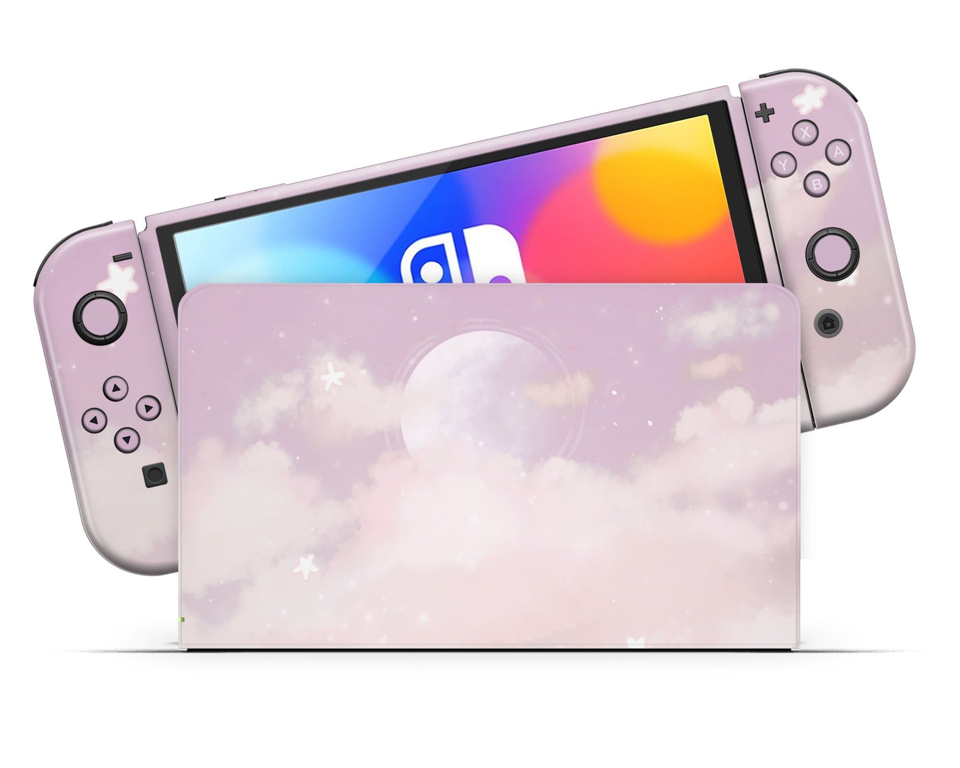 Lux Skins Nintendo Switch OLED Pink Clouds Full Set Skins - Art Clouds Skin