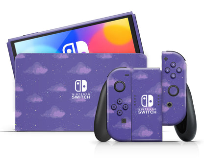 Purple Pixel Clouds Nintendo Switch OLED Skin