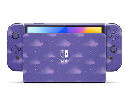 Purple Pixel Clouds Nintendo Switch OLED Skin