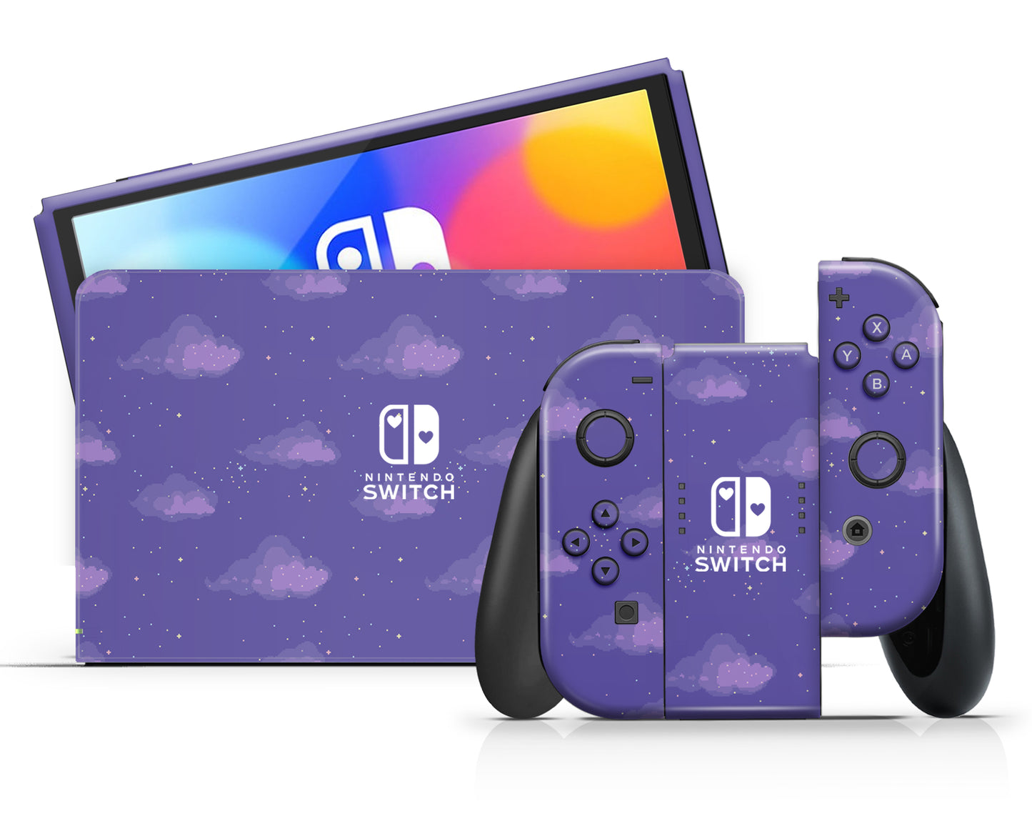 Purple Pixel Clouds Nintendo Switch OLED Skin