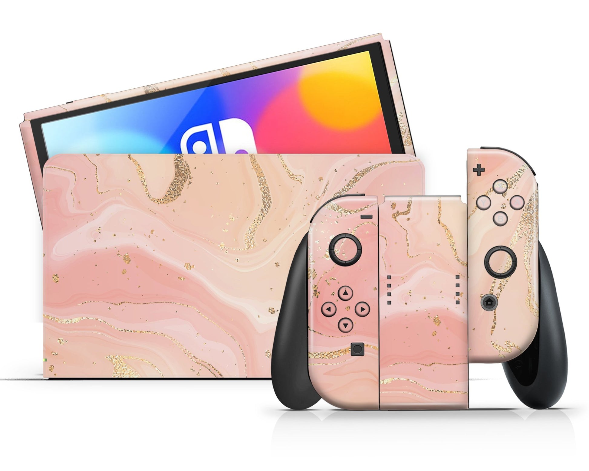 Lux Skins Nintendo Switch OLED Ethereal Pink Gold Marble Classic no logo Skins - Pattern Marble Skin