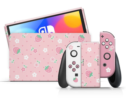 Lux Skins Nintendo Switch OLED Kawaii Strawberry Daisy Classic no logo Skins - Art Floral Skin