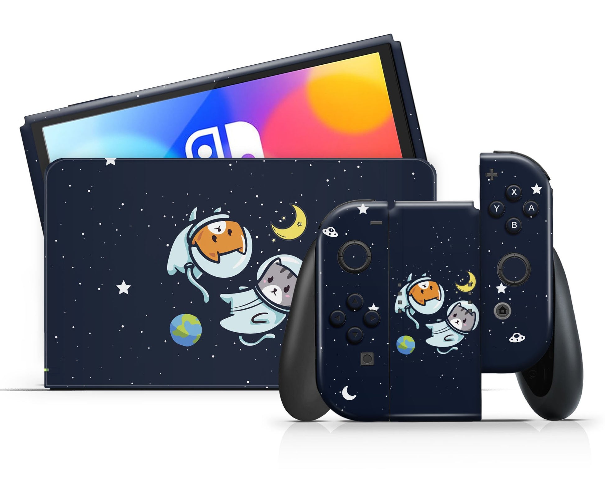 Lux Skins Nintendo Switch OLED Cute Space Kitty Cat Full Set Skins - Art Animals Skin