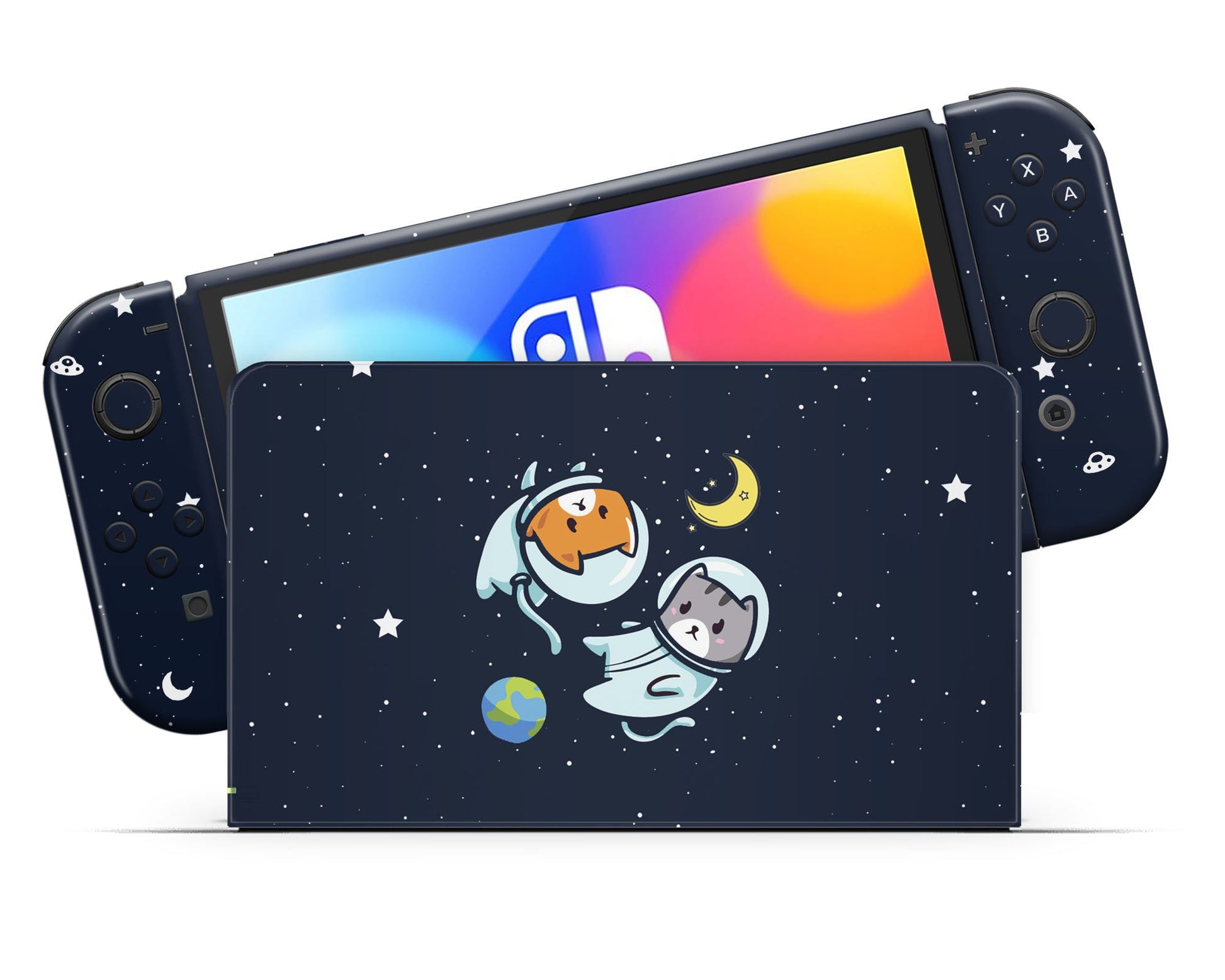 Lux Skins Nintendo Switch OLED Cute Space Kitty Cat Full Set Skins - Art Animals Skin