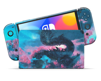 Lux Skins Nintendo Switch OLED Teal Dragon Full Set Skins - Art Animals Skin