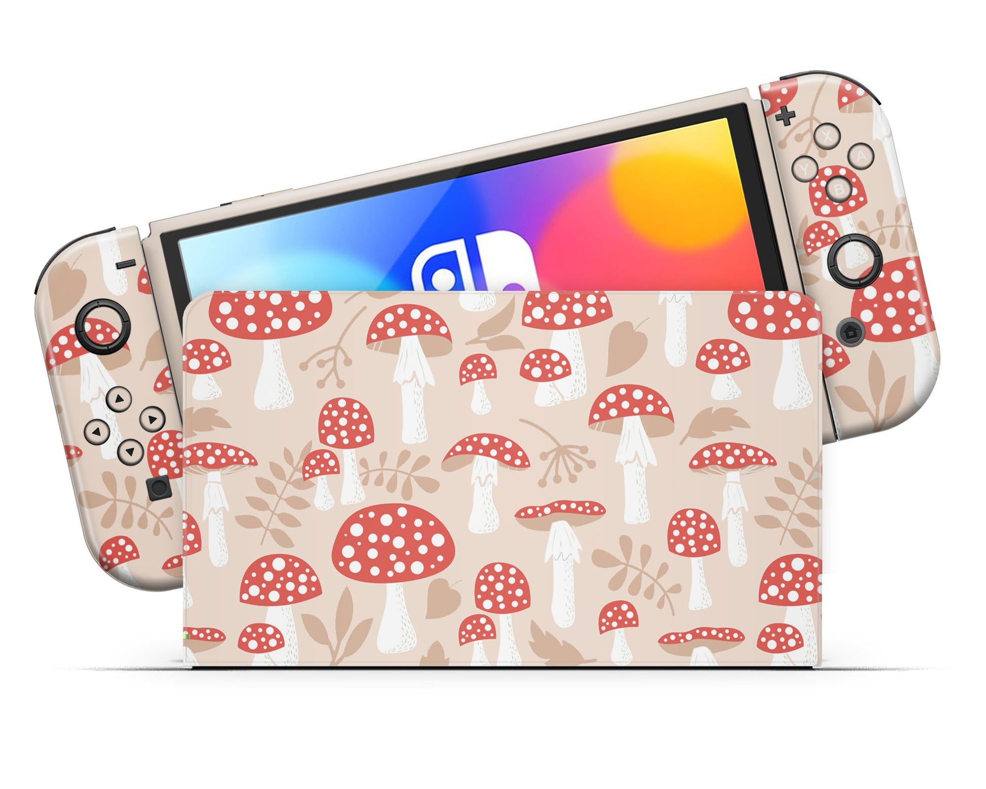 Lux Skins Nintendo Switch OLED Toadstool Mushroom Farm Full Set Skins - Art Artwork Skin