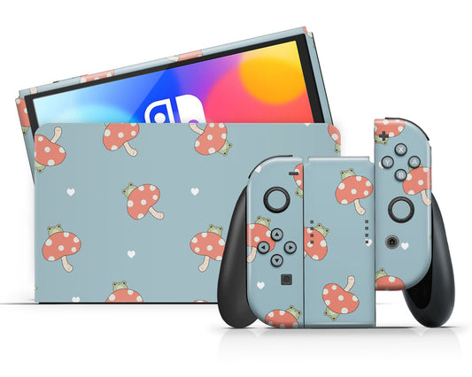 Lux Skins Nintendo Switch OLED Froggie Toadstool Mushroom Full Set Skins - Art Artwork Skin