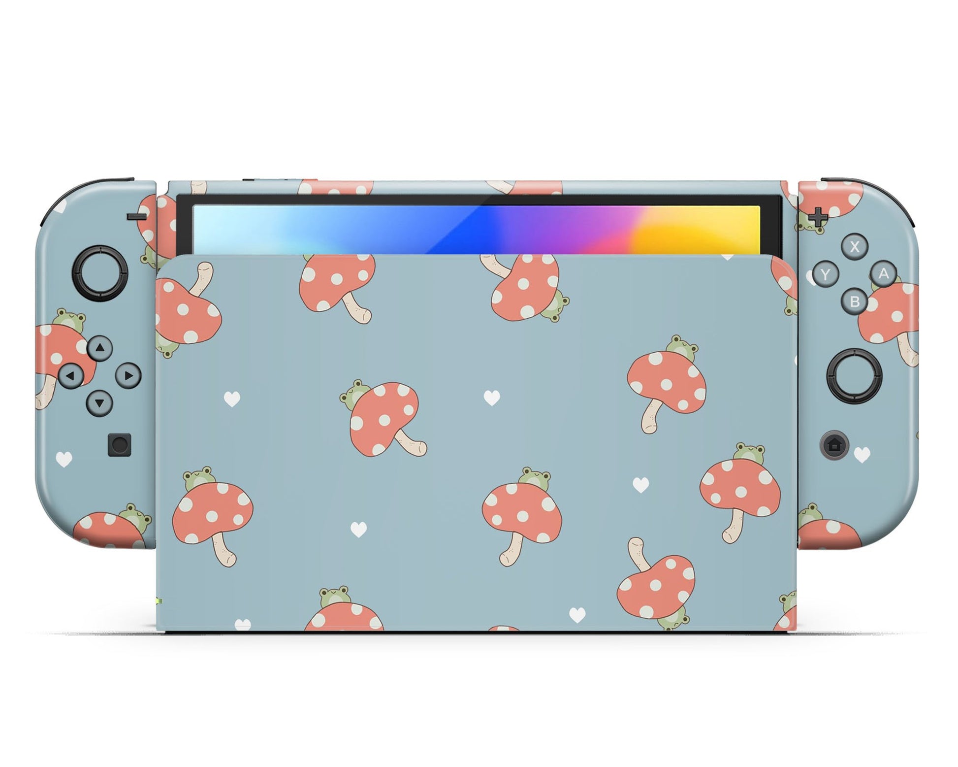 Lux Skins Nintendo Switch OLED Froggie Toadstool Mushroom Full Set Skins - Art Artwork Skin