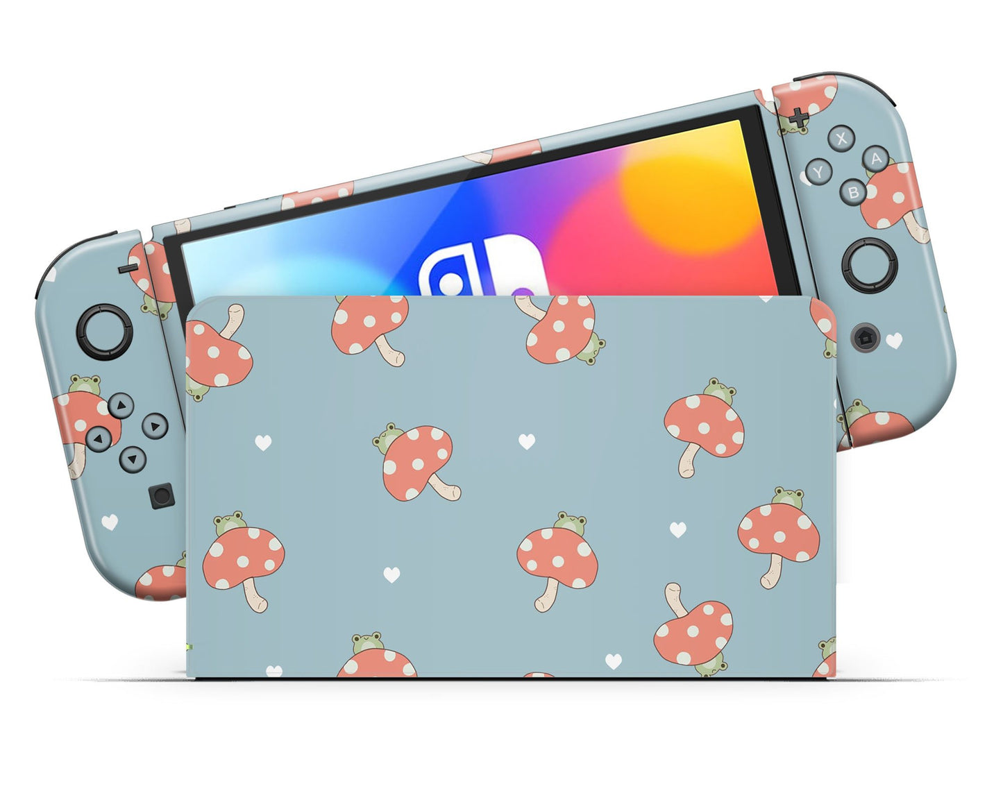 Lux Skins Nintendo Switch OLED Froggie Toadstool Mushroom Full Set Skins - Art Artwork Skin