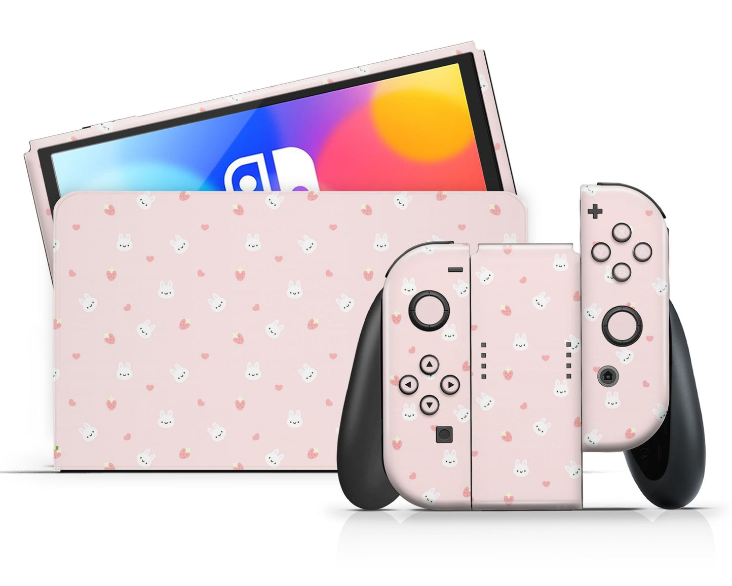 Lux Skins Nintendo Switch OLED Cute Bunny Rabbit Strawberry Full Set Skins - Art Animals Skin