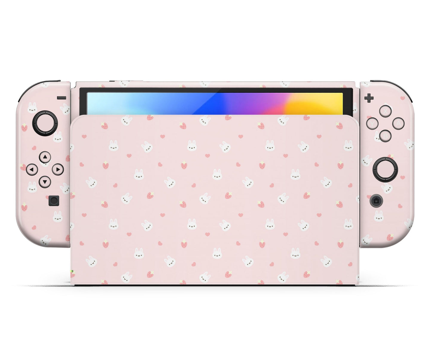 Lux Skins Nintendo Switch OLED Cute Bunny Rabbit Strawberry Full Set Skins - Art Animals Skin