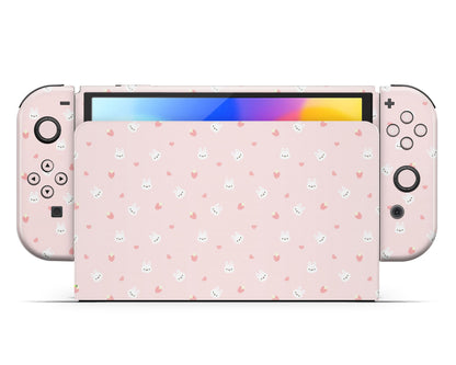 Lux Skins Nintendo Switch OLED Cute Bunny Rabbit Strawberry Full Set Skins - Art Animals Skin