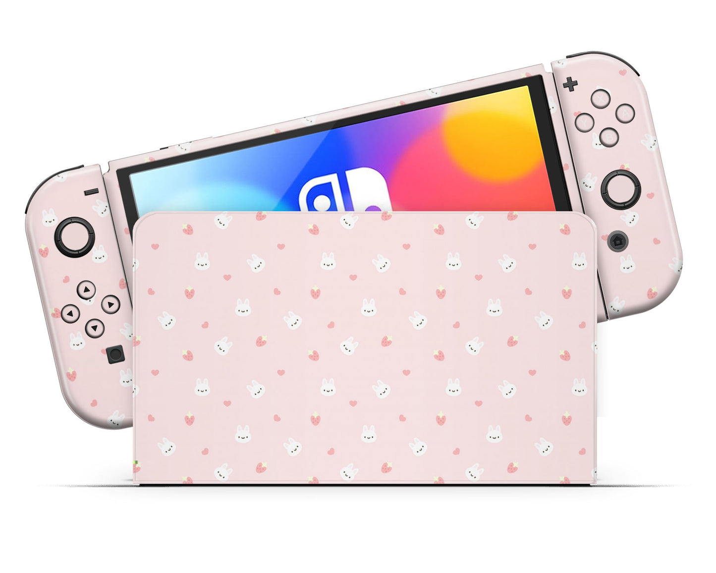 Lux Skins Nintendo Switch OLED Cute Bunny Rabbit Strawberry Full Set Skins - Art Animals Skin