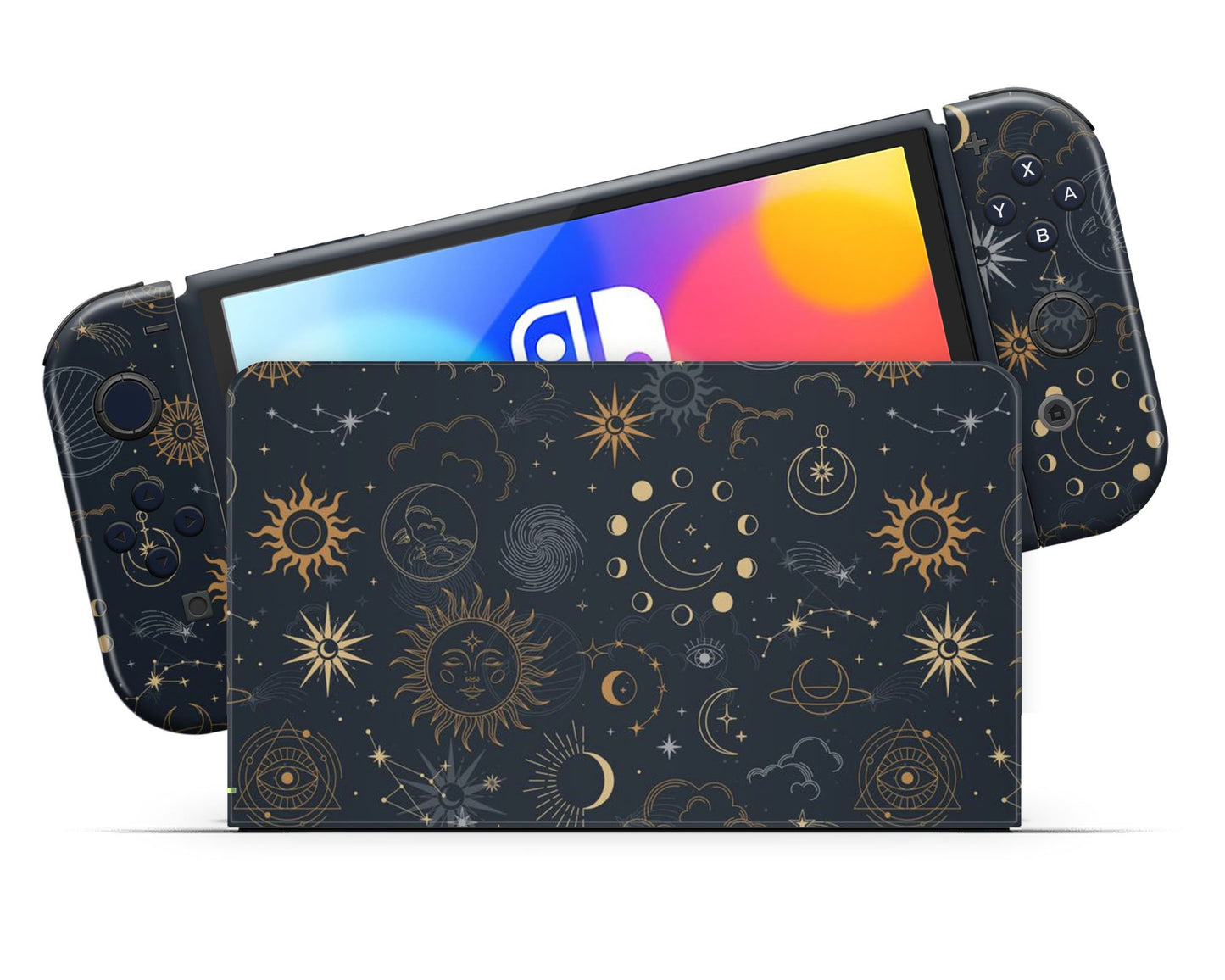 Lux Skins Nintendo Switch OLED Constellation Stargazing Night Full Set Skins - Pattern Galaxy Skin