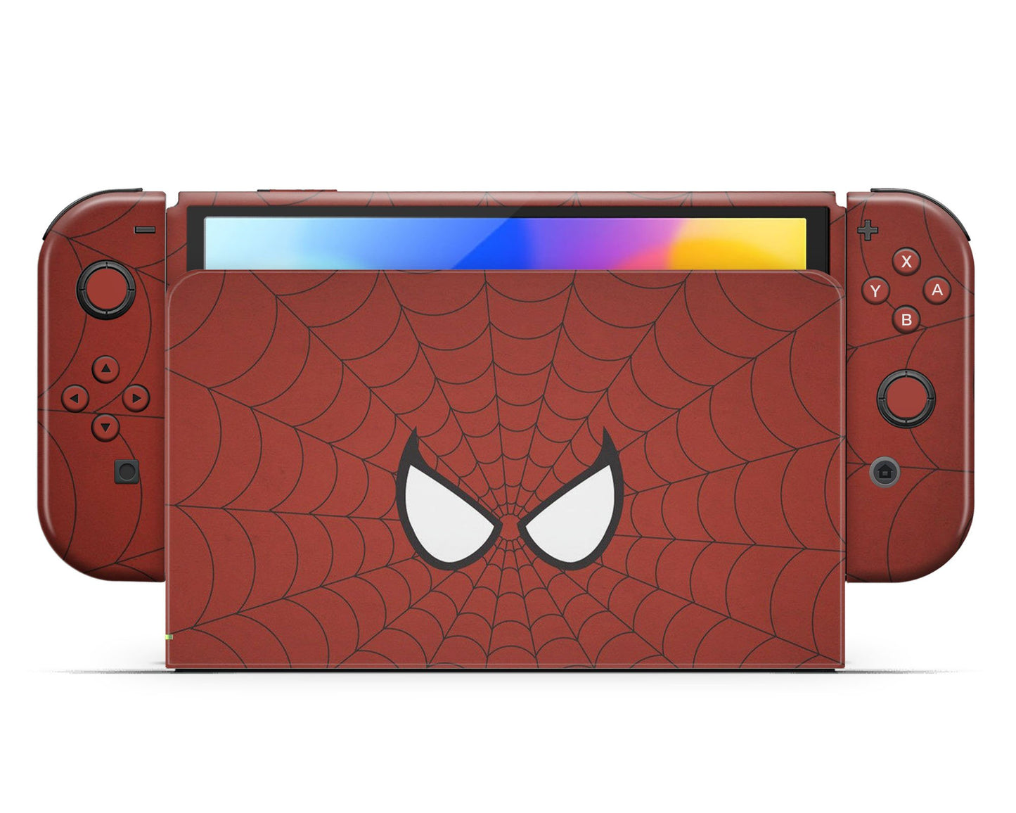 Lux Skins Nintendo Switch OLED Red Spiderman Webbing Full Set Skins - Pop culture Spiderman Skin